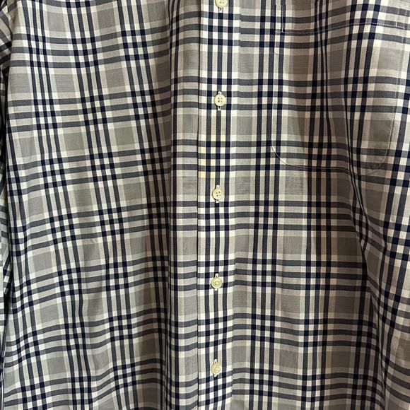 Jos. A. Bank White, Gray, & Navy Plaid Long-sleeve Dress Shirt, Large, Pre-owned - Picture 4 of 7